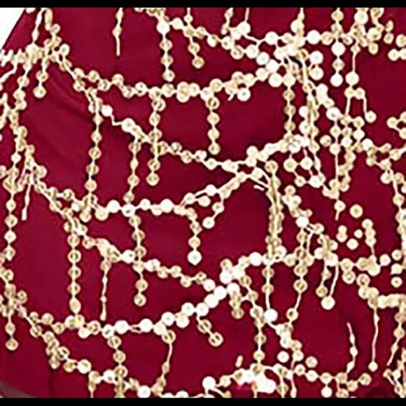 NWT S L XL Red chiffon overlay sequin low back - Picture 3 of 9